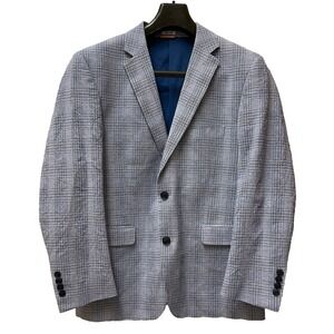 Crown & Ivy Men's 2-Button Blue Check Plaid Blazer Sport Coat 38S Cotton/Poly